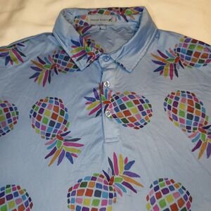 Proud 90 Polo Shirt Mens Extra Large Blueish/Gray Short Sleeve Pineapple Golf